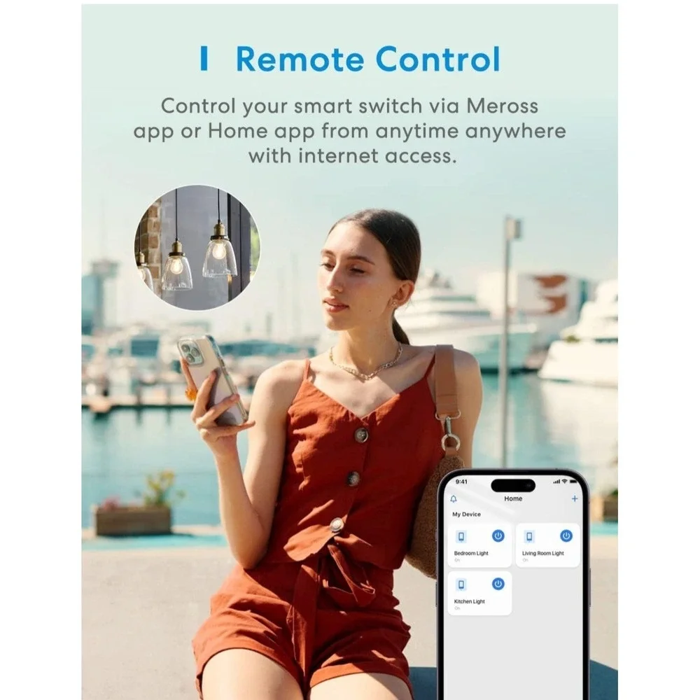 Meross 2Pc Smart‎ Wi-Fi Single Pole Wall Switch Alexa/Google/Apple MSS510